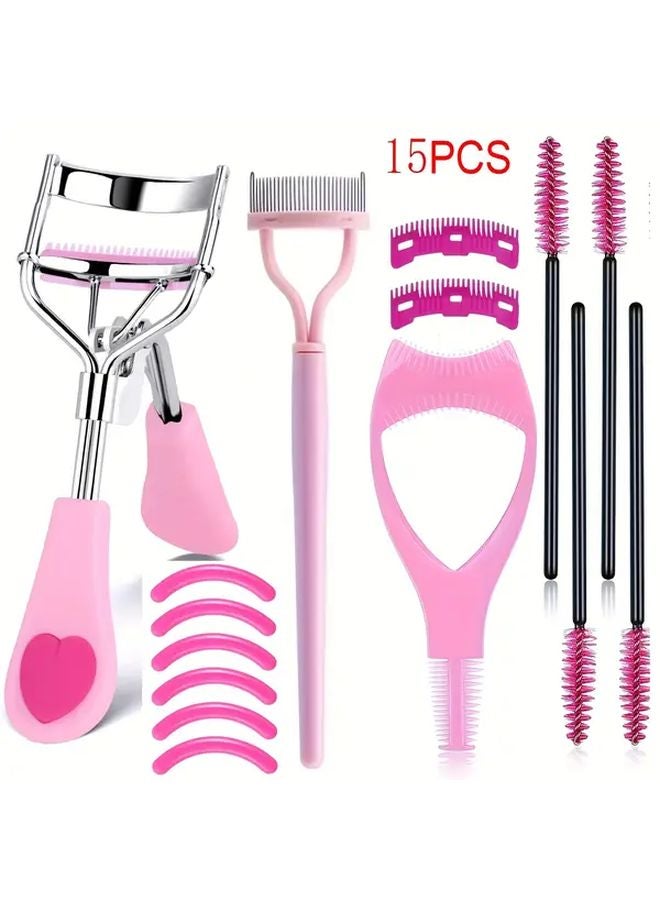 15PCS Love Pink Eyelash Kit With Curler Brushes Combs Glue For Perfect Makeup - Image 1