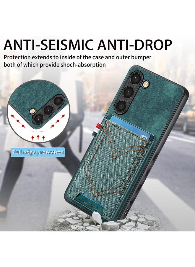 اس-توب جراب لهاتف Samsung Galaxy S25+ 5G مصنوع من جلد الدنيم مع فتحة للبطاقة - Image 3