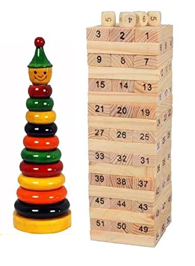 Authfort Wooden Natural Wood Color Good Building Blocks Educational Game Toy 48 Pcs & Wooden 10 Piece Toddlers Montessori Ring Set Combo 2 (Multicolor) - Image 3