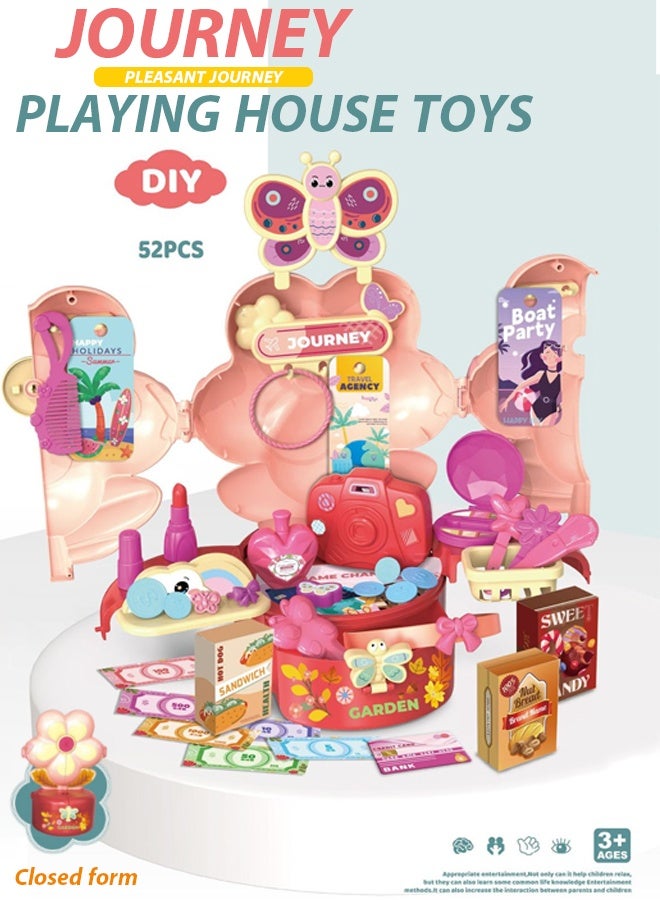L & L Merchandise 52 children's toy tables, children's travel flower tables, equipped with realistic small flowers and dragonflies, various accessories, pretend game toys, realistic multifunctional children's toy tables, toy tables 3, 4, 5, 6, and male and female children's toy game workbenches  - Image 1