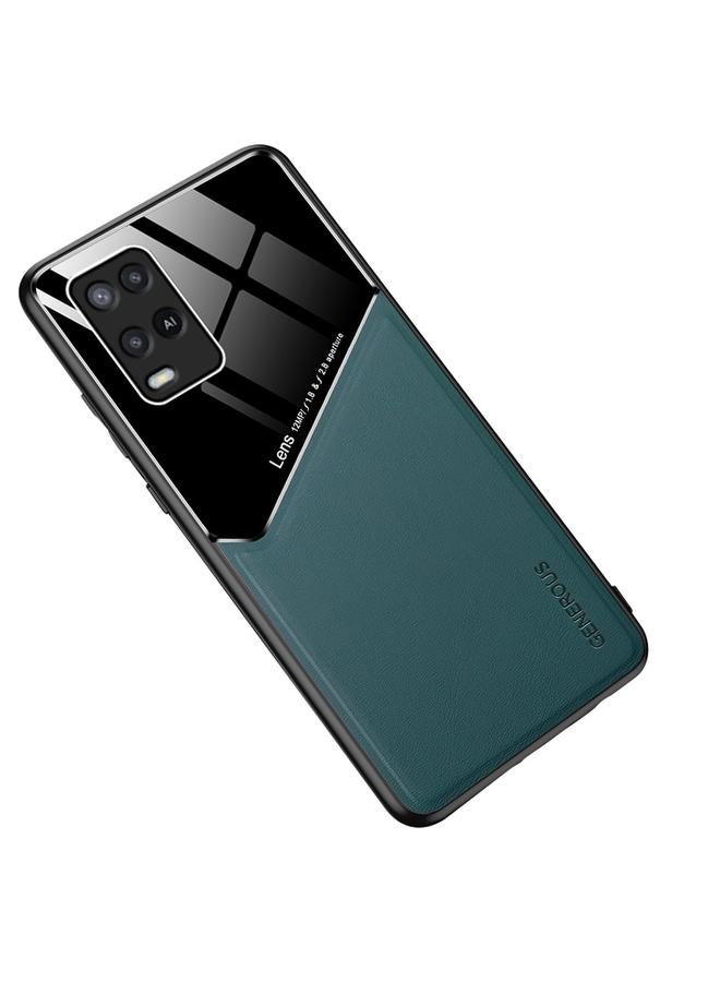 جراب هاتف زجاجي عضوي جلدي شامل لهاتف OPPO A54 4G (أخضر)