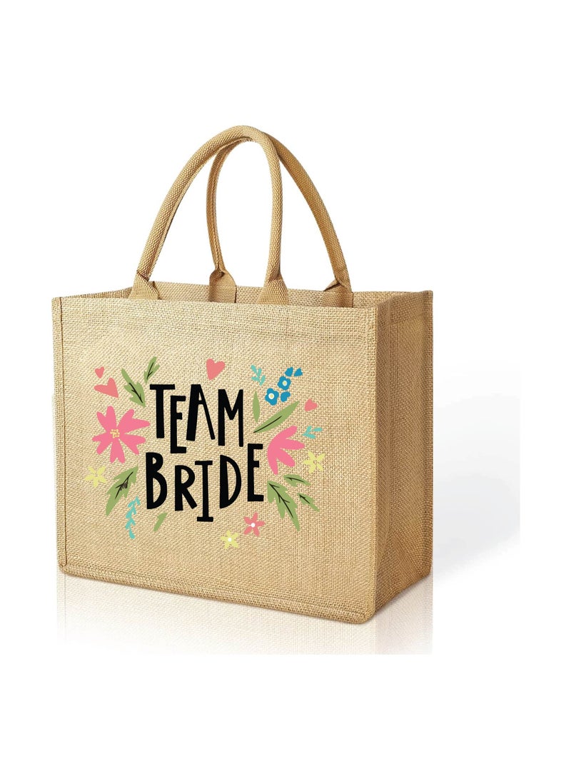 PRINTSHOP4ME Team Bride Jute Totes - Eco-Friendly Gifts for Every Team Member - Bridesmaids Besties - Weddings and Bridal Showers Jute Bag  - Image 1