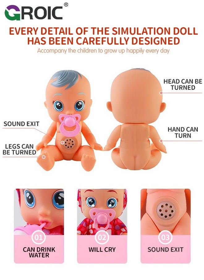 GROIC 10 Inch Cute Cry Baby Doll Dreamy Interactive Realistic 3D Simulation Baby Doll, Normal, Drink and Cry Little Dolls with 4 Emotions Baby Sounds  - Image 3