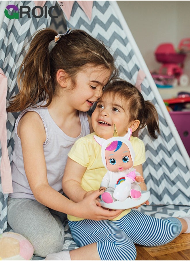GROIC 10 Inch Cute Cry Baby Doll Dreamy Interactive Realistic 3D Simulation Baby Doll, Normal, Drink and Cry Little Dolls with 4 Emotions Baby Sounds  - Image 5