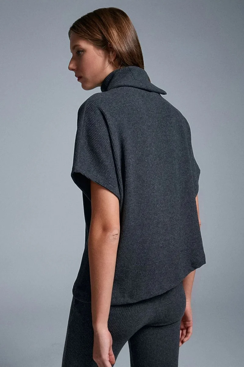 ديلفين DILVIN Ribbed Turtleneck Short-sleeve Blouse
