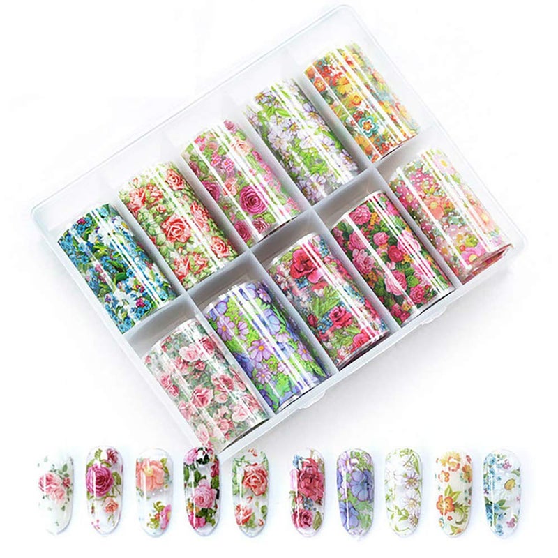 WOKOTO WOKOTO 10 Rolls Nail Art Foil Transfer Stickers Tips Flower Design Nail Wraps Decals Set Starry Sky Manicure Accessories 157inches394inches