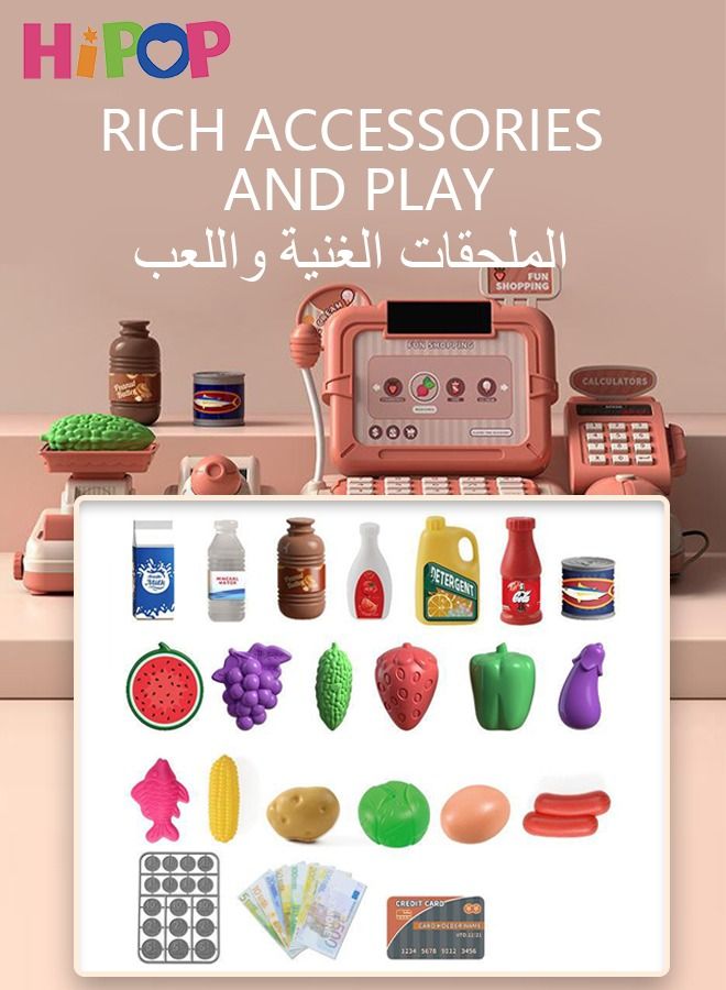 HIPOP Cash Register for Kids, Pretend & Play Calculator Cash Register, Toy Cash Register with Microphone, Grocery Toy Set, Pretend Play for Girls, Boys - Image 3