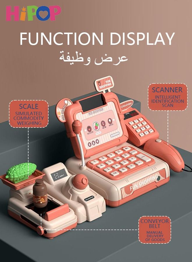 HIPOP Cash Register for Kids, Pretend & Play Calculator Cash Register, Toy Cash Register with Microphone, Grocery Toy Set, Pretend Play for Girls, Boys - Image 4