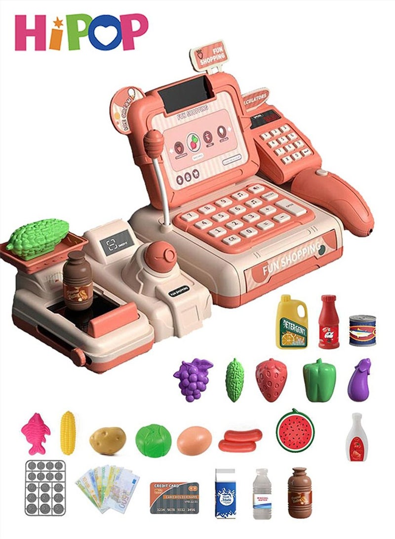 HIPOP Cash Register for Kids, Pretend & Play Calculator Cash Register, Toy Cash Register with Microphone, Grocery Toy Set, Pretend Play for Girls, Boys - Image 1