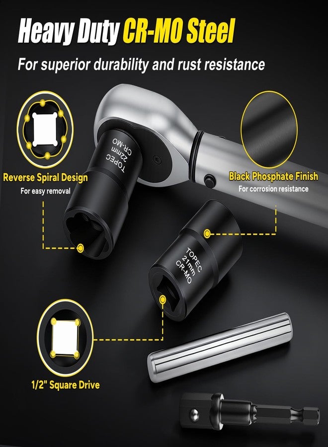 Topec Twist Socket Set Lug Nut Remover Extractor Tool - 5 Piece Metric Bolt and Lug Nut Extractor Socket Tools - Image 4
