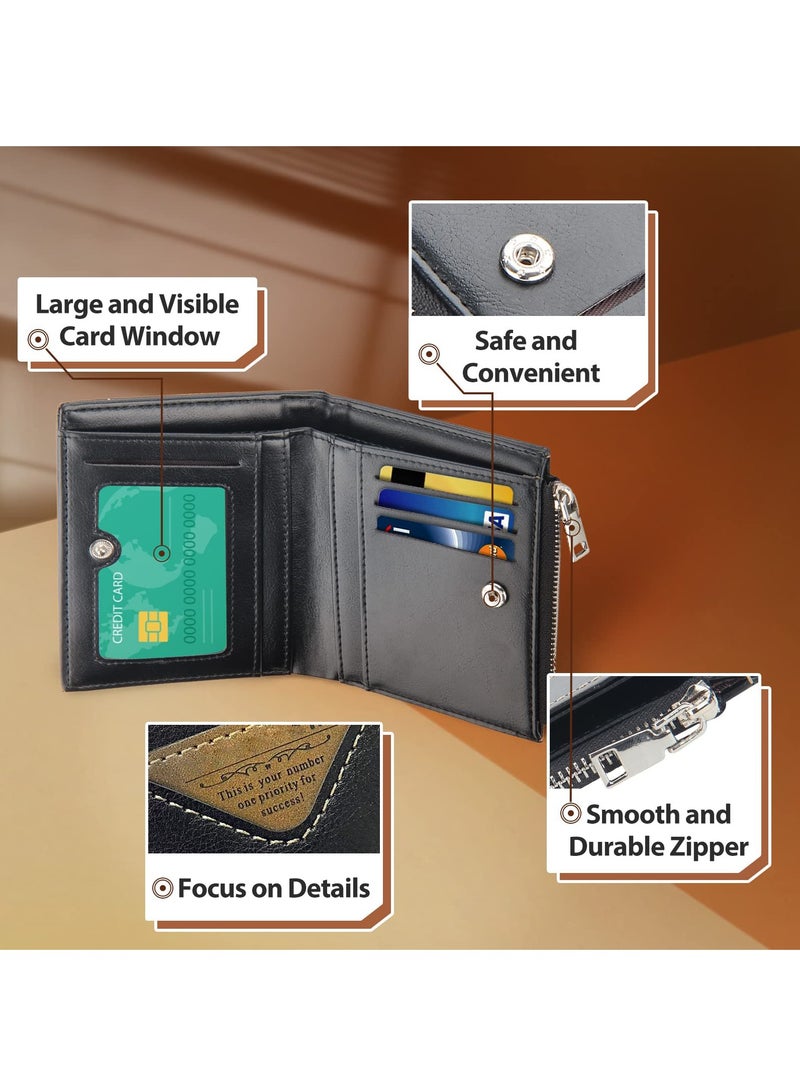 SYOSI محفظة للرجال مع جيب للعملات المعدنية بسحاب، محفظة للرجال مزودة بخاصية حجب RFID، محفظة رفيعة للرجال مع 8 فتحات لبطاقات الائتمان، نافذة لبطاقة الهوية، محفظة ثنائية الطي، محفظة بسيطة، محافظ قابلة للطي للرجال مع صندوق هدايا - أسود  - Image 3