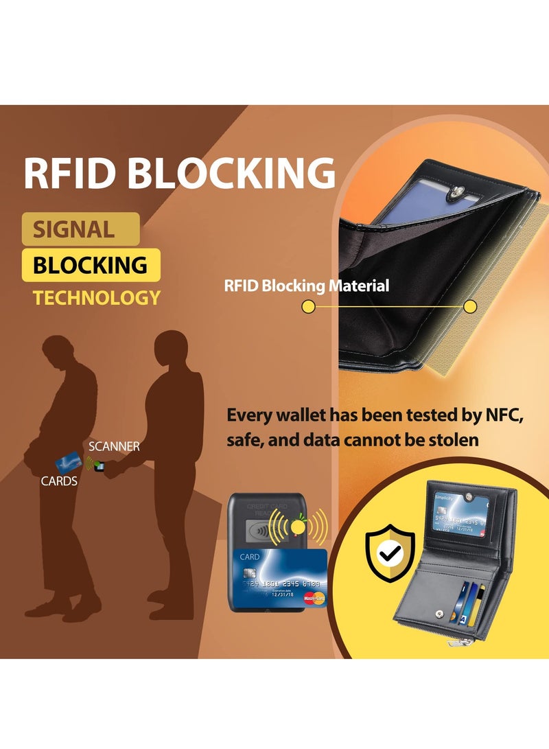 SYOSI محفظة للرجال مع جيب للعملات المعدنية بسحاب، محفظة للرجال مزودة بخاصية حجب RFID، محفظة رفيعة للرجال مع 8 فتحات لبطاقات الائتمان، نافذة لبطاقة الهوية، محفظة ثنائية الطي، محفظة بسيطة، محافظ قابلة للطي للرجال مع صندوق هدايا - أسود  - Image 2