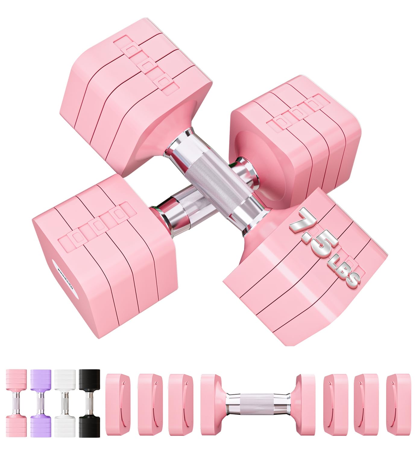 15LBS Adjustable Dumbbell Set for Women Men, 4 in 1 Free Weights Dumbbells Set Hand Weights Set Adjust Dumbbell Weight Set for Home Gym Exercise Workout Strength Training Equipments, Pink