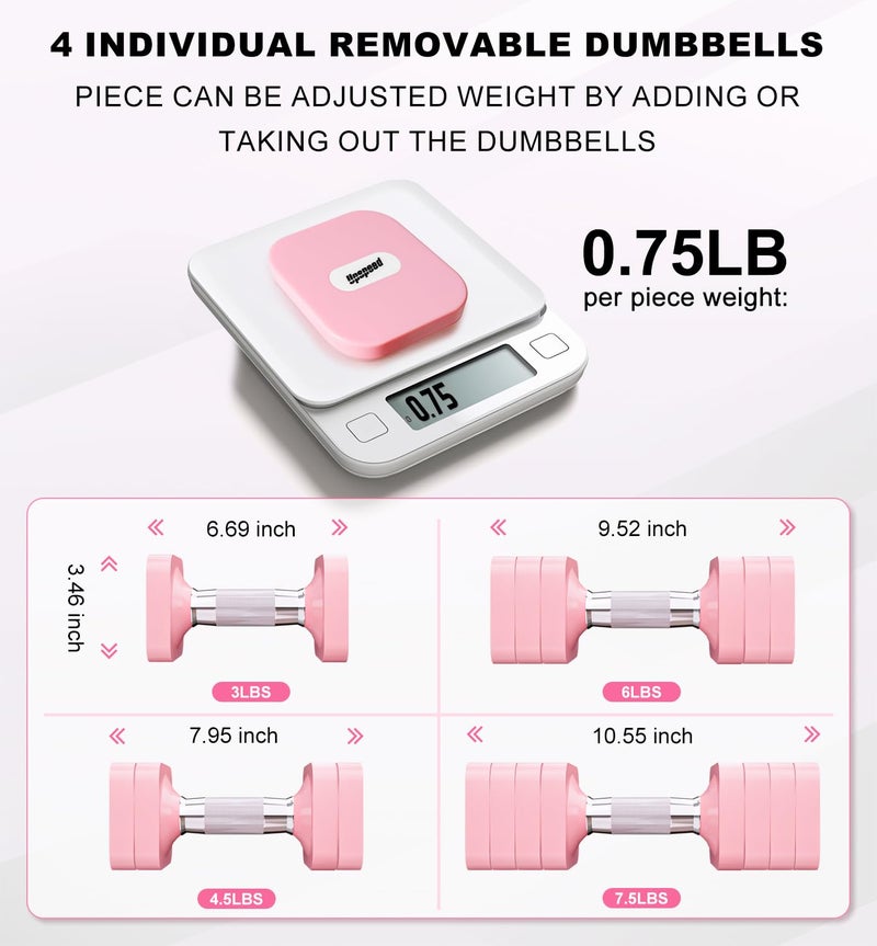Upspeed 15LBS Adjustable Dumbbell Set for Women Men, 4 in 1 Free Weights Dumbbells Set Hand Weights Set Adjust Dumbbell Weight Set for Home Gym Exercise Workout Strength Training Equipments, Pink - Image 5