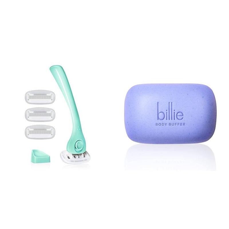 Billie Razors for Women Shave Kit  Razor  4 x 5Blade Razor Refills  Magnetic Holder  Minty  Body Buffer  Preshave Exfoliating Bar  35 oz