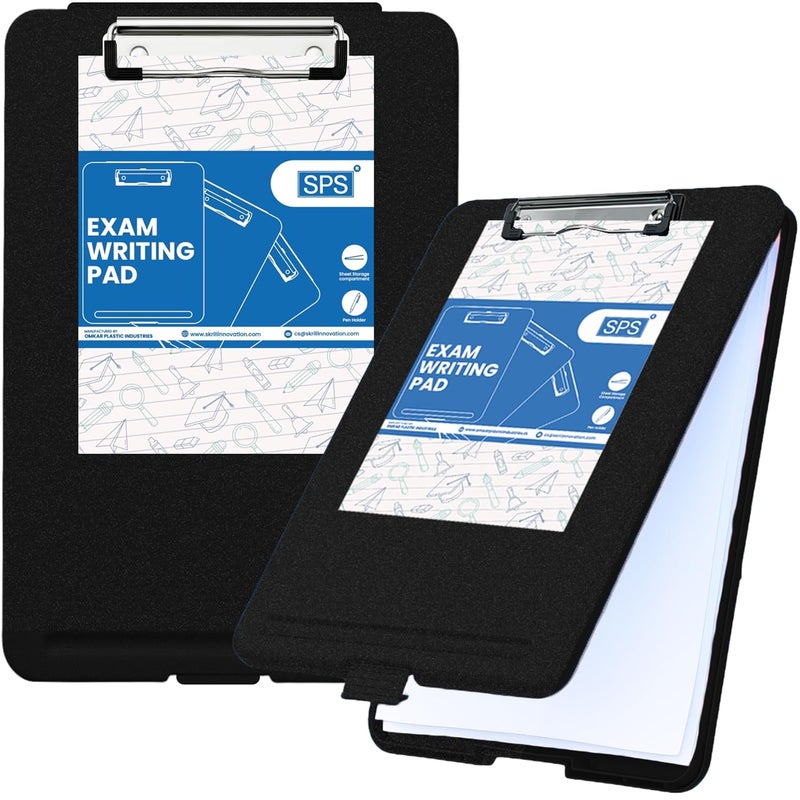 sps Exampad A4 Plastic Clipboard with Built-in Storage and Pen Holder - Ideal for School, Office, Travel - Perfect for Students and Professionals, School and Office - Black - Image 1