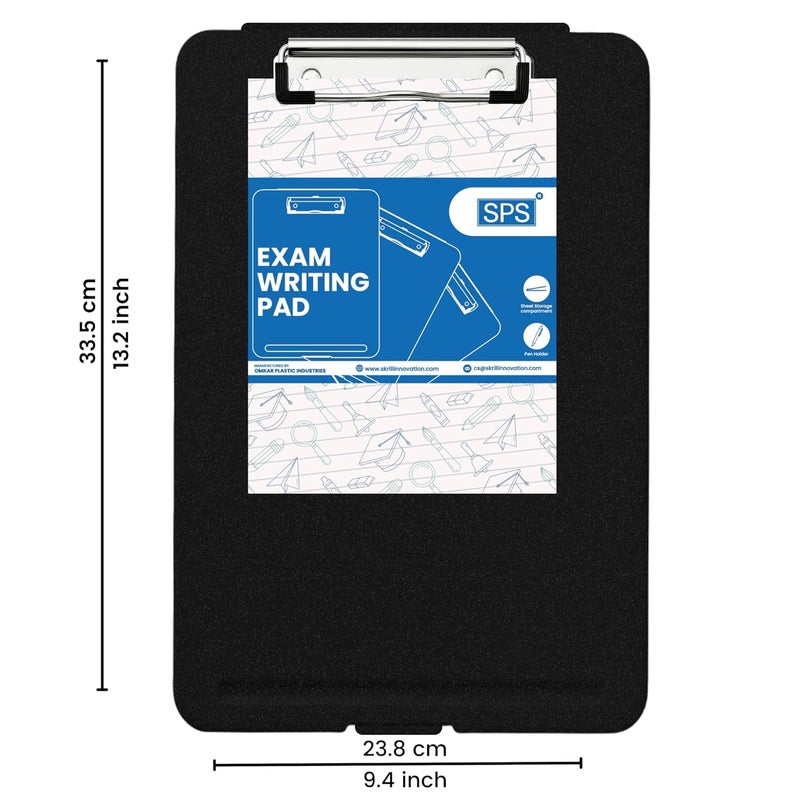 sps Exampad A4 Plastic Clipboard with Built-in Storage and Pen Holder - Ideal for School, Office, Travel - Perfect for Students and Professionals, School and Office - Black - Image 2