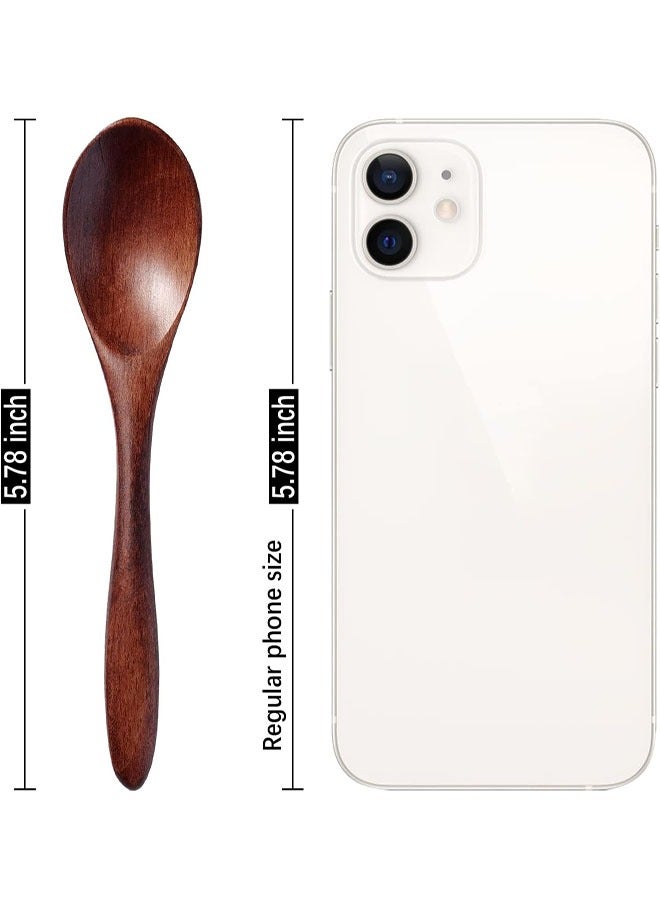 7 PCS Small Wooden Spoons, 5.78 Inch honey spoons for Tea, Smooth Wooden Honey Teaspoon for Coffee, Ellipse Serving Wood Spoons, Mini Table Spoon for Jar & Condiment, Wooden Spoons for Eating  - Image 3