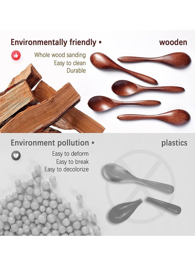 7 PCS Small Wooden Spoons, 5.78 Inch honey spoons for Tea, Smooth Wooden Honey Teaspoon for Coffee, Ellipse Serving Wood Spoons, Mini Table Spoon for Jar & Condiment, Wooden Spoons for Eating  - Image 4