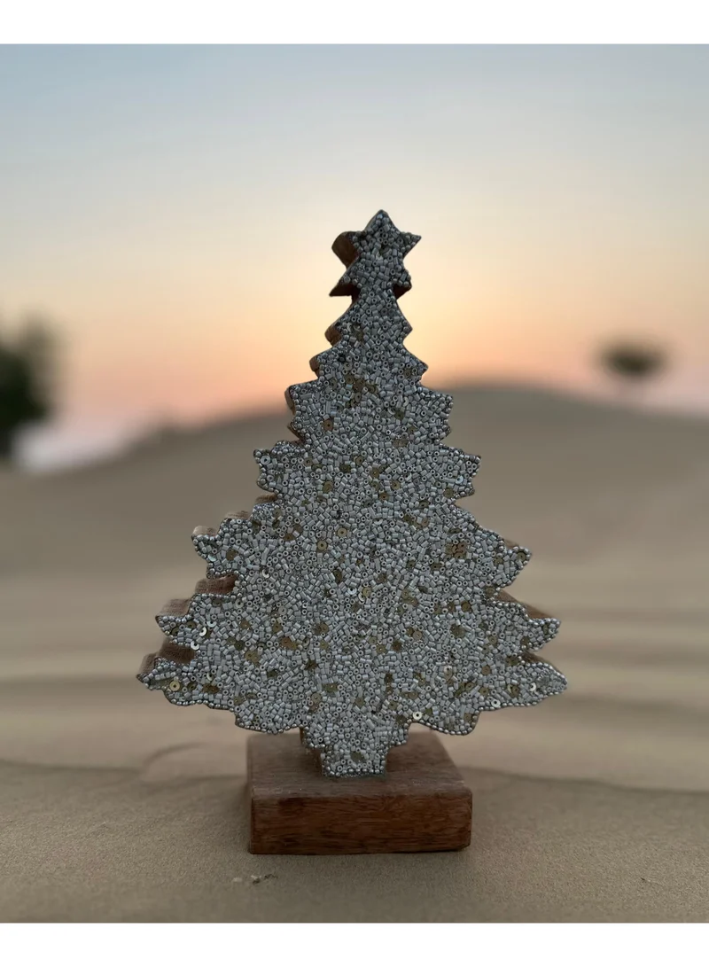 Tohfa Luxe Tohfa Luxe Crystal Spark Tree – Small Handcrafted Wooden Christmas Decoration, Holiday Centerpiece & Gift – 25 cm