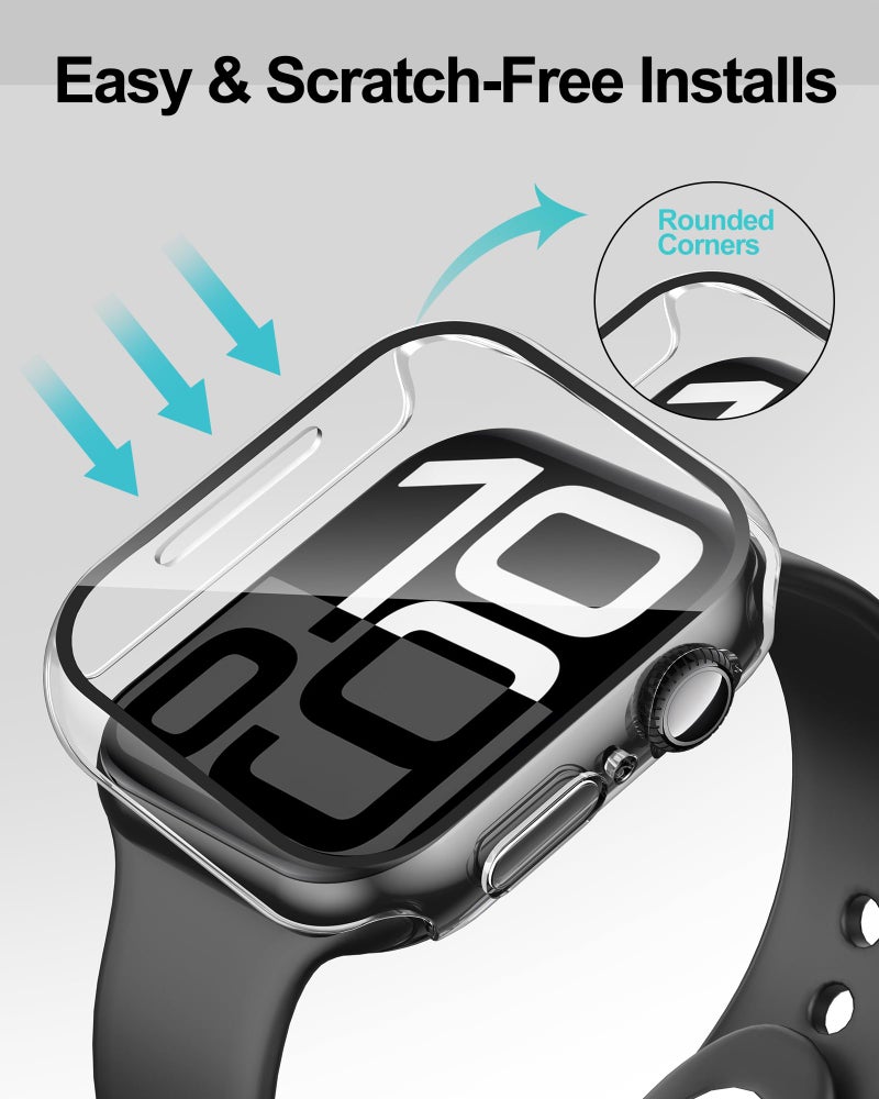 Smiling 2 Pack Case Compatible with Apple Watch Series 11 (2025)/ Series 10 42mm with Tempered Glass Screen Protector, Hard PC Case Scratch-Resistant Overall Protective Cover- Transparent - Image 4