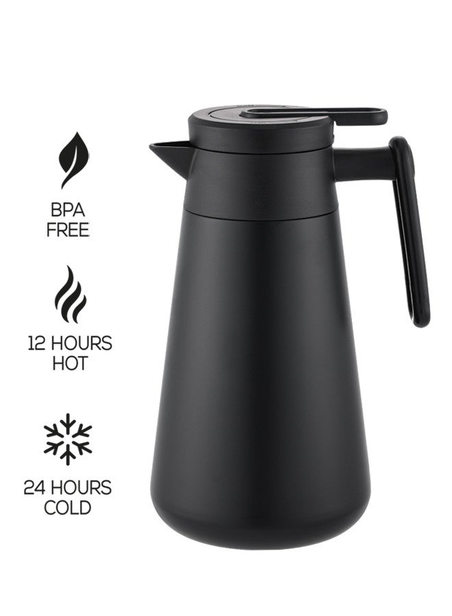 تراست ترمس شاي/قهوة من الستانلس ستيل المقاوم للصدأ سعة 1 لتر فضي/أسود، ستانلس ستيل 18-8 - Image 2