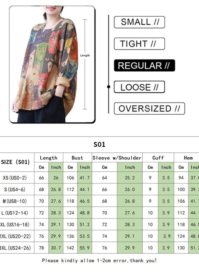 YESNO Women Sweater Graphic Oversized Pullover Sweaters Casual Loose Long Sleeve Knit Tops (XL S01 CR63), S01 as Picture63, XL - Image 4