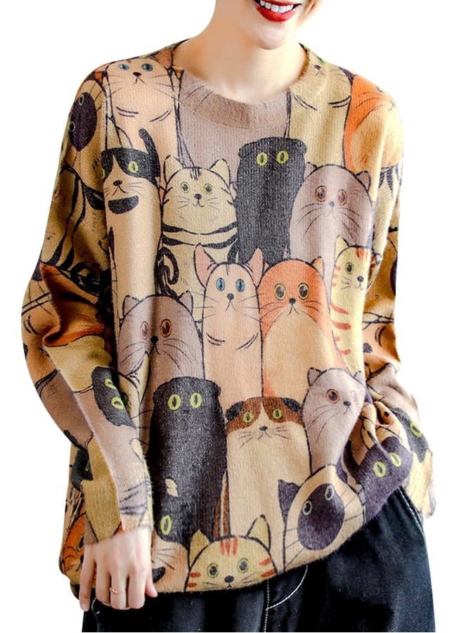 YESNO Women Sweater Graphic Oversized Pullover Sweaters Casual Loose Long Sleeve Knit Tops (XL S01 CR63), S01 as Picture63, XL - Image 1
