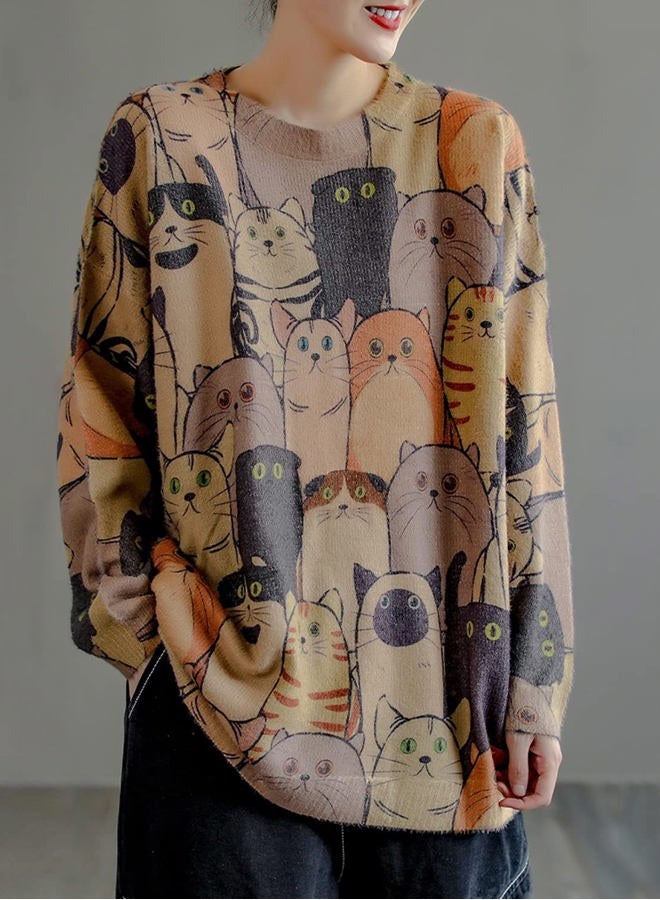 YESNO Women Sweater Graphic Oversized Pullover Sweaters Casual Loose Long Sleeve Knit Tops (XL S01 CR63), S01 as Picture63, XL - Image 2