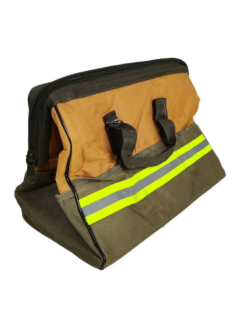 16 Inch Tool Bag with 16 Pockets Heavy Duty Tool Storage Bag Wide Mouth Tool Organizer Carry Bag Electrician Plumber Mechanic Maintenance Toolkit Waterproof Wear Resistant Reinforced Base Reflective Strip Portable Tool Tote with Handles Zip Closure. - Image 5