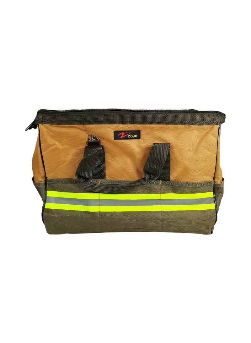 16 Inch Tool Bag with 16 Pockets Heavy Duty Tool Storage Bag Wide Mouth Tool Organizer Carry Bag Electrician Plumber Mechanic Maintenance Toolkit Waterproof Wear Resistant Reinforced Base Reflective Strip Portable Tool Tote with Handles Zip Closure. - Image 2