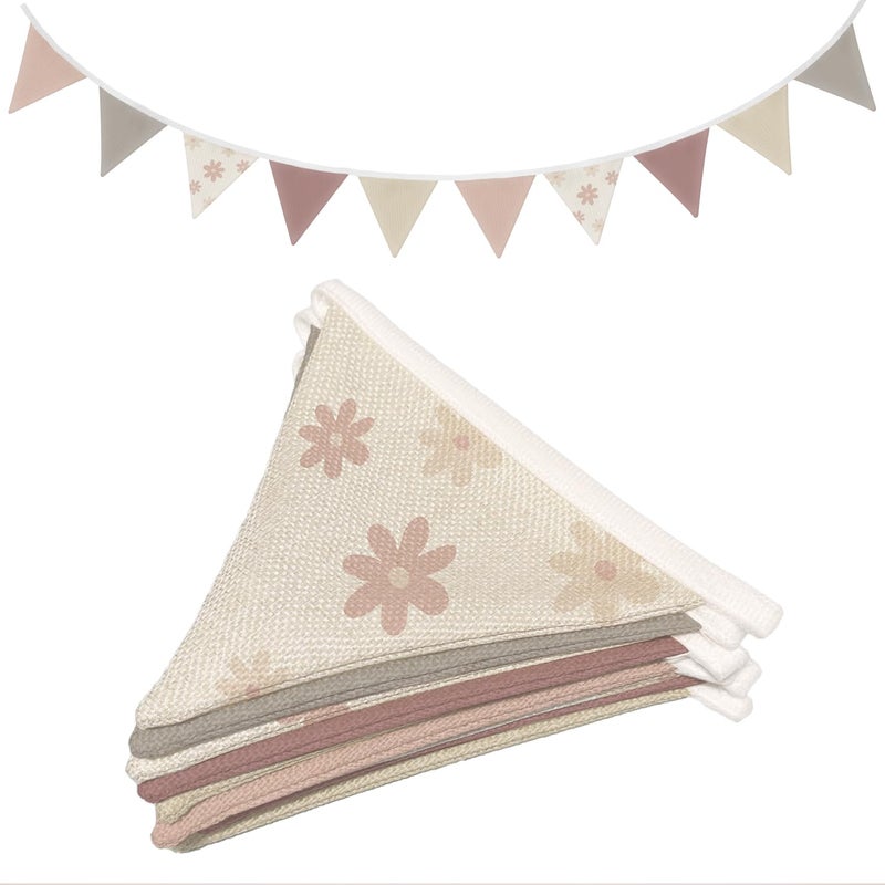 XYDEG Pink Pennant Banner Toddler Girls Room Wall Decor,Vintage Baby Girl Bedroom,Garland Triangle Banners Boho Daisy Flower,11Ft Pennant Banner Bunting Flags Fabric for Baby Shower Birthday Party - Image 1