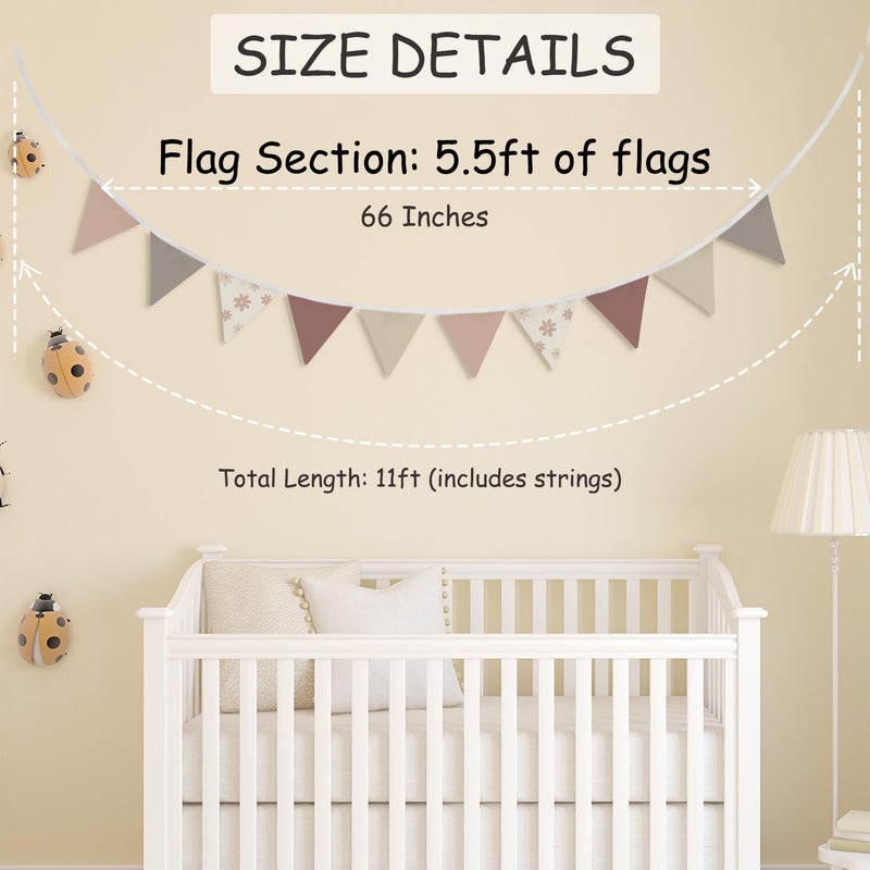 XYDEG Pink Pennant Banner Toddler Girls Room Wall Decor,Vintage Baby Girl Bedroom,Garland Triangle Banners Boho Daisy Flower,11Ft Pennant Banner Bunting Flags Fabric for Baby Shower Birthday Party - Image 3