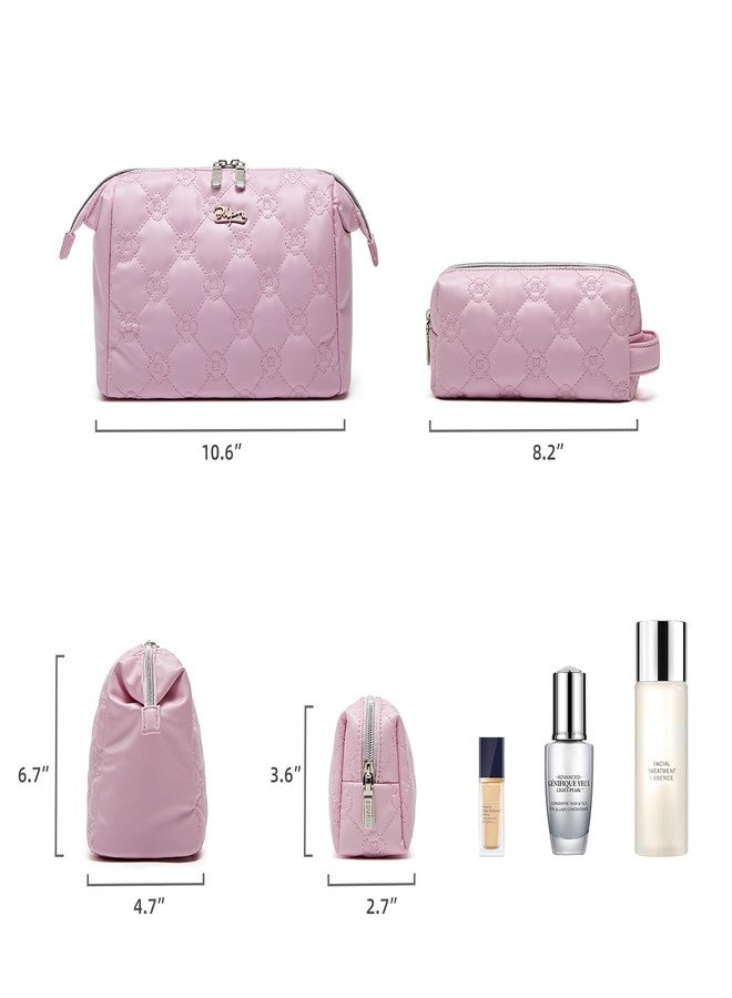 BOYATU Travel Makeup Bags for Purse: 2 Pcs Set Cosmetic Bag for Women - PU Leather Make up Bag with Zipper- Cute Skincare Pouch for Girls - Waterproof Toiletry Organizer for Vacation (Pink) - Image 4