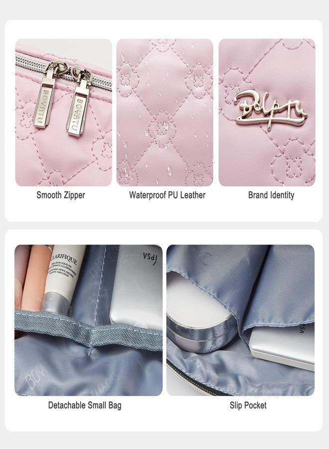 BOYATU Travel Makeup Bags for Purse: 2 Pcs Set Cosmetic Bag for Women - PU Leather Make up Bag with Zipper- Cute Skincare Pouch for Girls - Waterproof Toiletry Organizer for Vacation (Pink) - Image 5