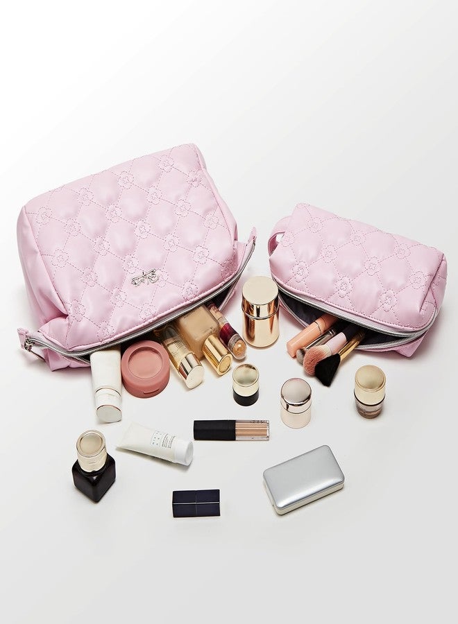 BOYATU Travel Makeup Bags for Purse: 2 Pcs Set Cosmetic Bag for Women - PU Leather Make up Bag with Zipper- Cute Skincare Pouch for Girls - Waterproof Toiletry Organizer for Vacation (Pink) - Image 3