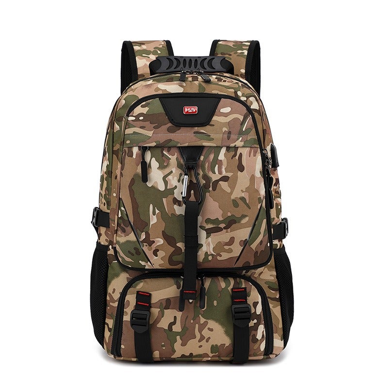 He-Shi Waterproof Hiking Travel Backpack 56-75L Large Capacity Laptop Backpack with USB Charging Port, Anti-Theft, for Men Women Outdoor Camping - Upgraded 60L Camo with Shoe Compartment - Image 1