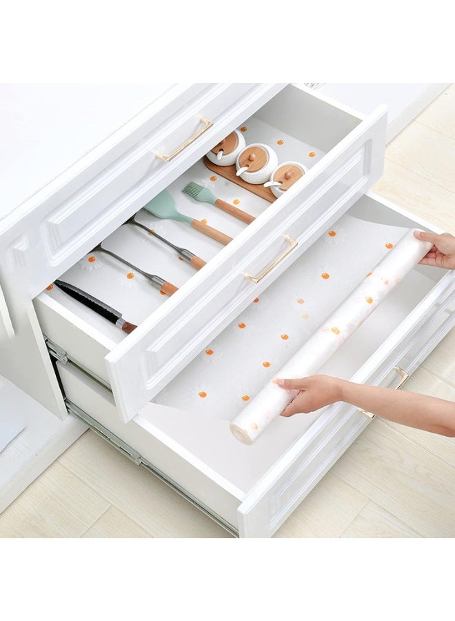 Wolpin Anti-Slip Floral Kitchen Cabinet Drawer Shelf Mat Liner Sheets (45cmx3m, Pack of 1 Roll, Ethylene Vinyl Acetate, Transparent, White Daisy) For Bathroom, Fridge Mat Textured Multipurpose - Image 3