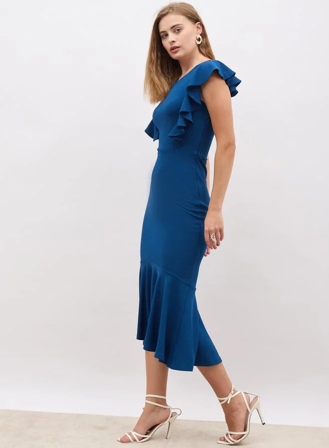 Styli Ruffled Mermaid Hem Bodycon Midi Dress