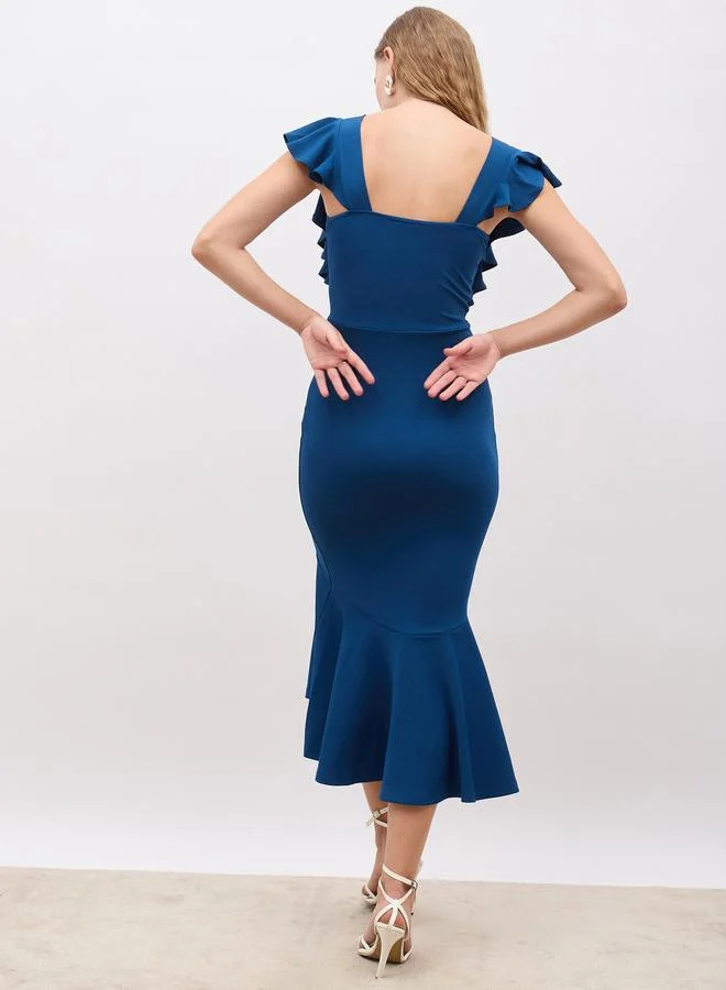 Styli Ruffled Mermaid Hem Bodycon Midi Dress