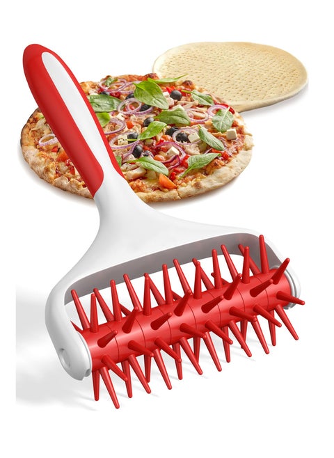 Pizza Dough Roller and Docker Set, Pizza Docking Tool for Home & Commercial Kitchen - Pizza Making Accessories That Prevent Dough from Blistering, Time-saver Pizza Dough Docker, Red