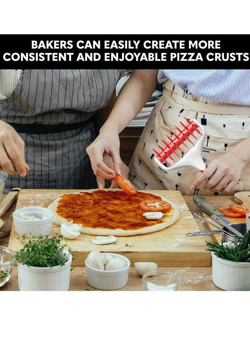 Pizza Dough Roller and Docker Set, Pizza Docking Tool for Home & Commercial Kitchen - Pizza Making Accessories That Prevent Dough from Blistering, Time-saver Pizza Dough Docker, Red