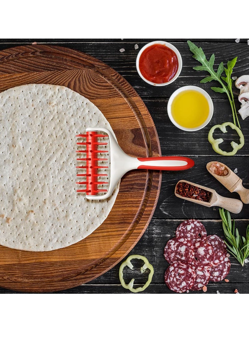 Pizza Dough Roller and Docker Set, Pizza Docking Tool for Home & Commercial Kitchen - Pizza Making Accessories That Prevent Dough from Blistering, Time-saver Pizza Dough Docker, Red