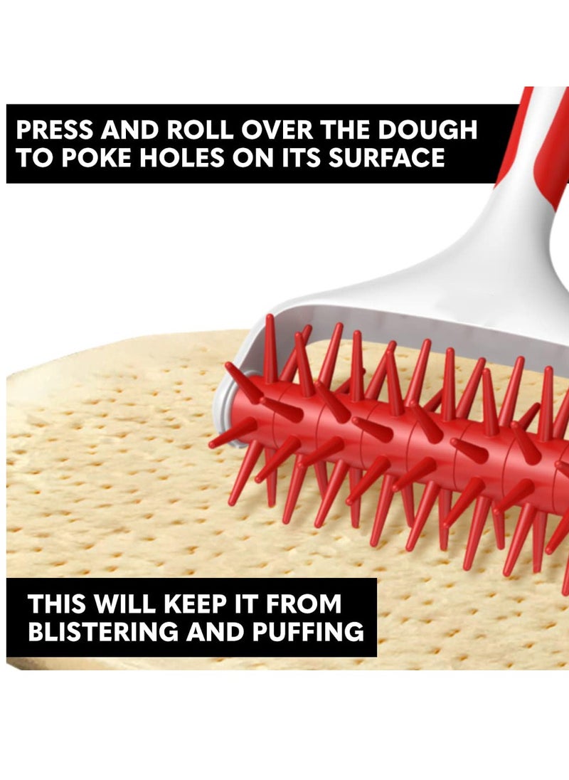 Pizza Dough Roller and Docker Set, Pizza Docking Tool for Home & Commercial Kitchen - Pizza Making Accessories That Prevent Dough from Blistering, Time-saver Pizza Dough Docker, Red