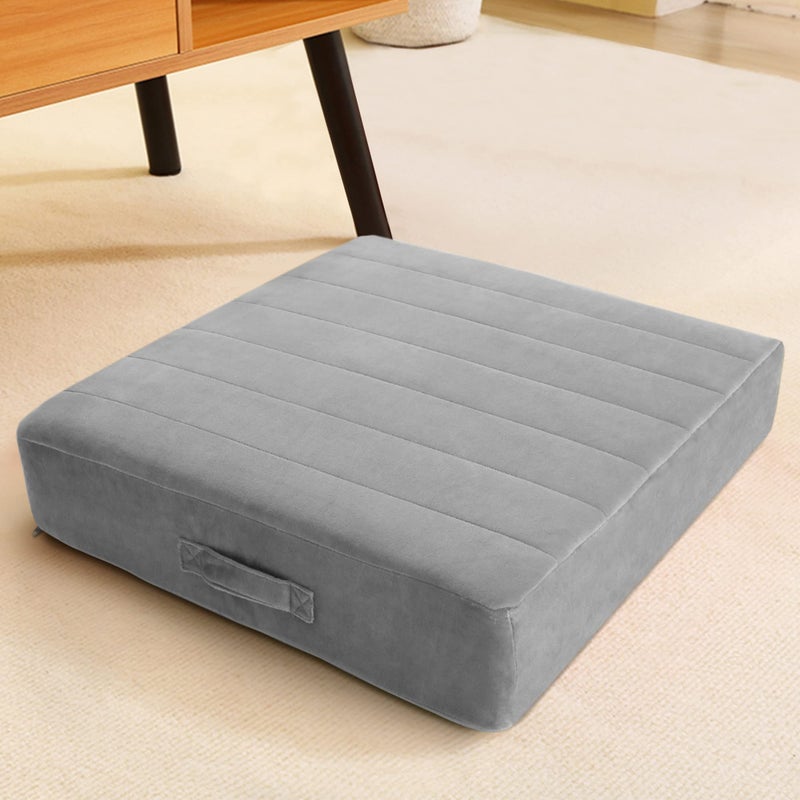 MeMoreCool Square Floor Pillow for Adults and Kids, Large Meditation Cushion with Thick Foam and Washable Tufted Cover, 24-Inch Grey Seat for Sitting and Yoga - Image 1