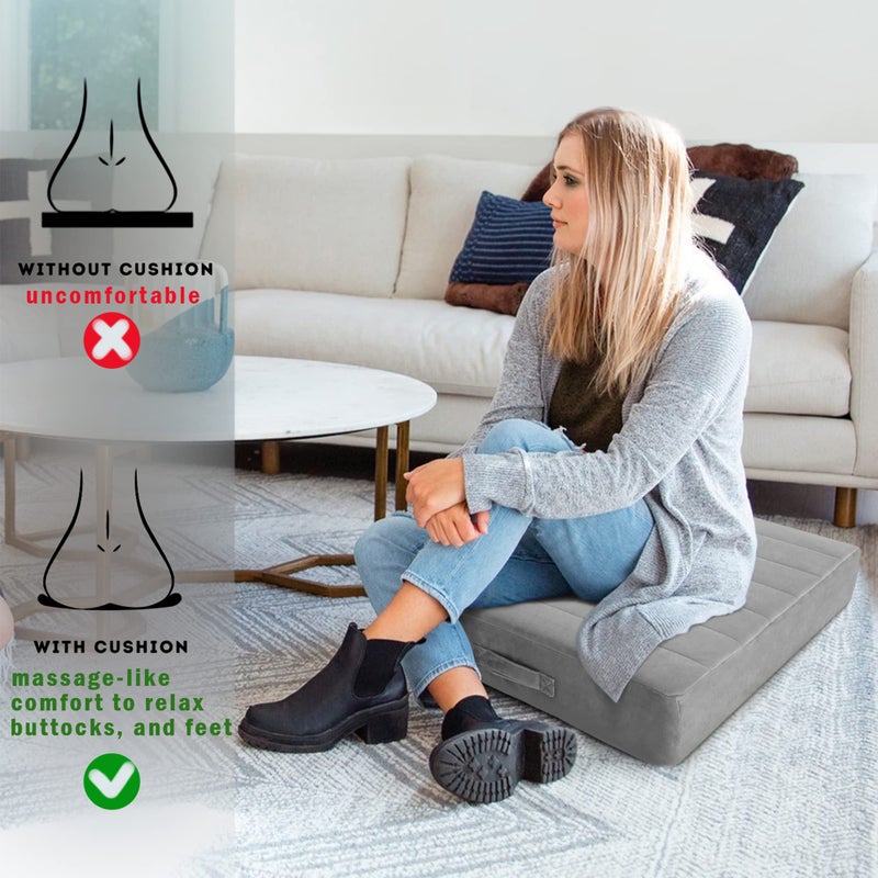 MeMoreCool Square Floor Pillow for Adults and Kids, Large Meditation Cushion with Thick Foam and Washable Tufted Cover, 24-Inch Grey Seat for Sitting and Yoga - Image 3