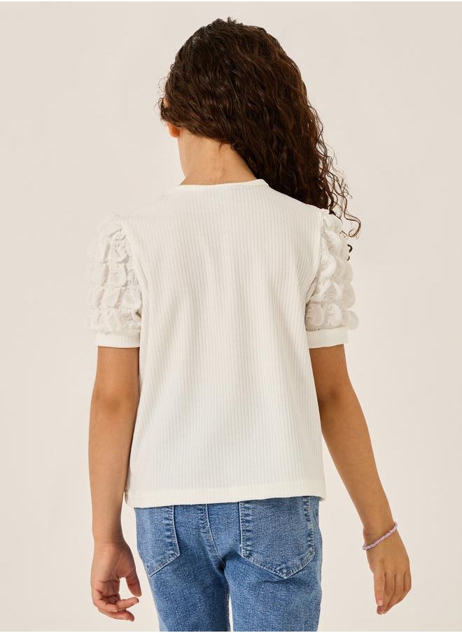Styli - Textured Puff Sleeve Ribbed Top - Image 1