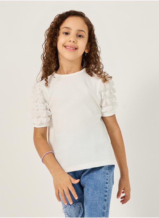 Styli - Textured Puff Sleeve Ribbed Top - Image 1
