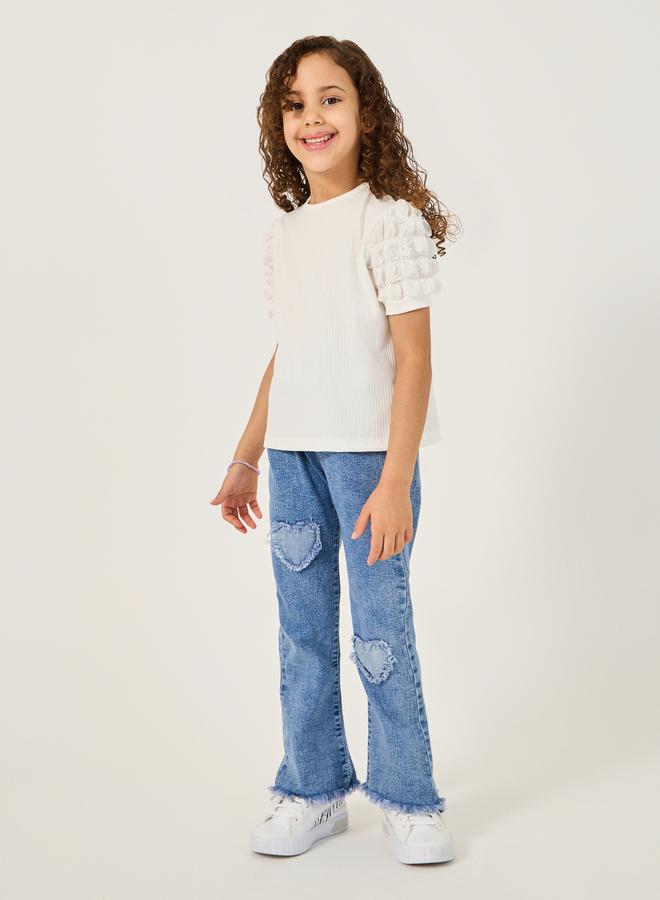 ستايلي بلوزة مضلعة بأكمام منفوشة مزخرفة - Image 2