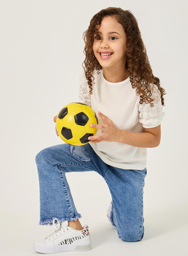 ستايلي بلوزة مضلعة بأكمام منفوشة مزخرفة - Image 3